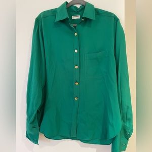 Vintage Chanel emerald green silk button up